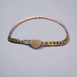 Gold Heart Pave Chain Necklace